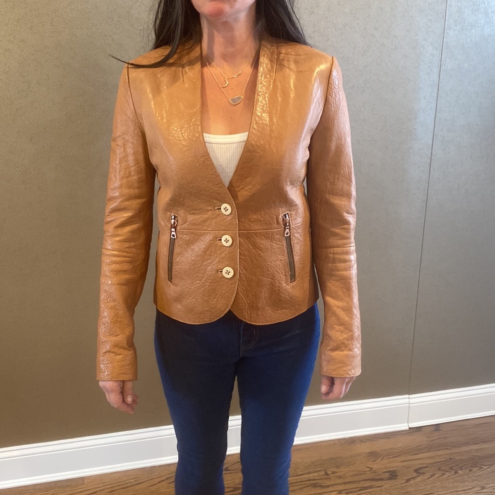 J Brand camel leather jacket